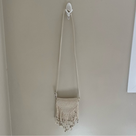 AMERICAN Eagle Crochet Fringe Beaded Boho Mini Crossbody Purse, Cream - Picture 1 of 14
